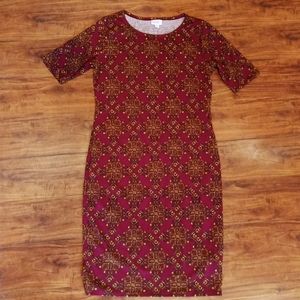 LuLaRoe Burgundy "Julia" Bodycon Midi Dress, M